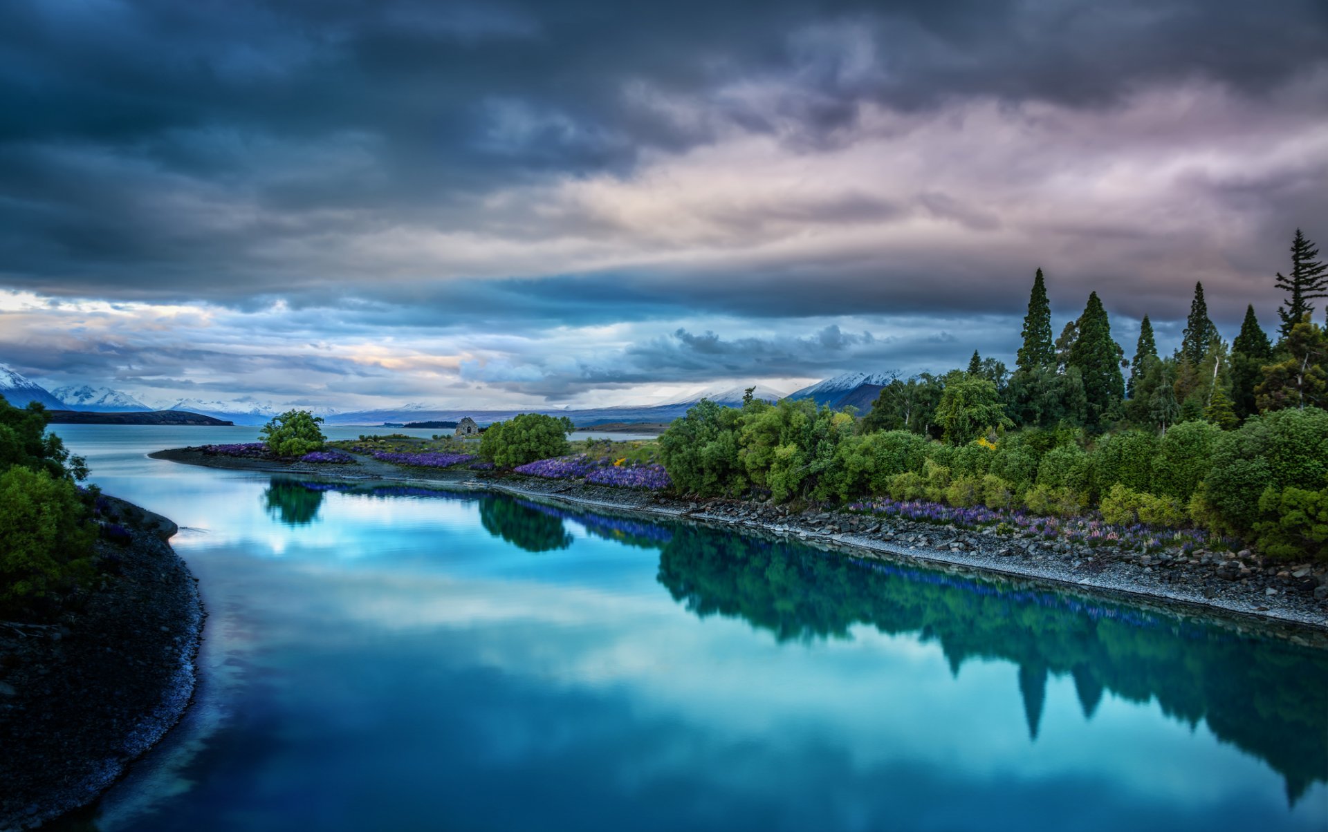 tekapo nouvelle-zélande nature lac ciel nuages paysage