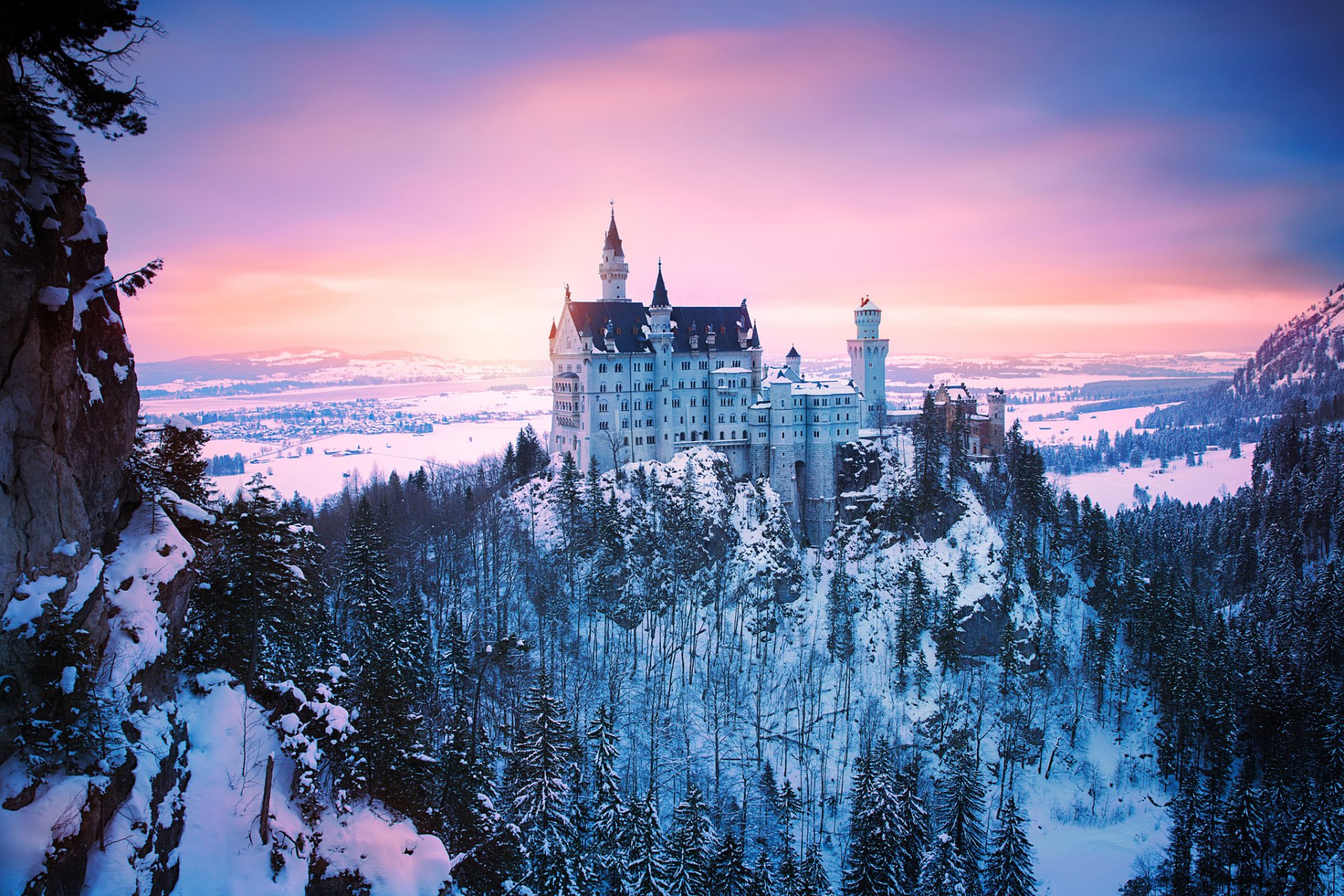 allemagne bavière château de neuschwanstein hiver neige lumière