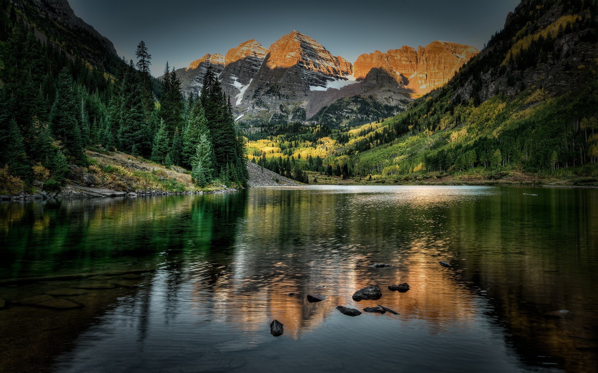 maroon bells colorado lac montagne paysage